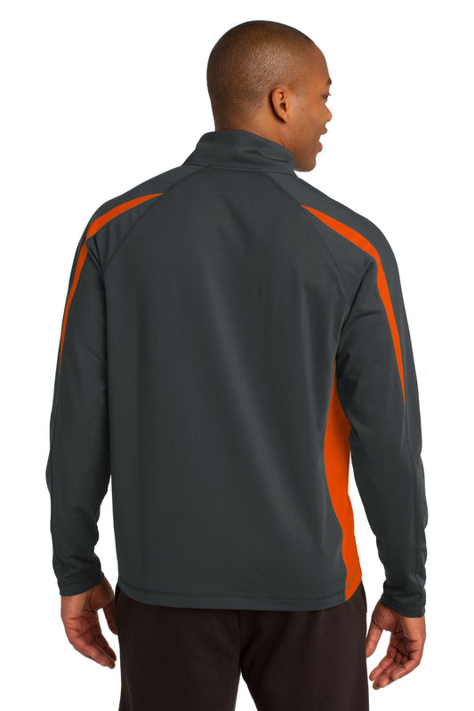 Sport-Tek Sport-Wick Stretch 1/2-Zip Colorblock Pullover. ST851 Charcoal Grey/ Deep Orange