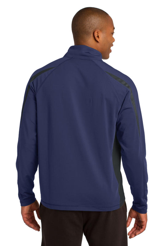 Sport-Tek Sport-Wick Stretch 1/2-Zip Colorblock Pullover. ST851 True Navy/ Charcoal Grey