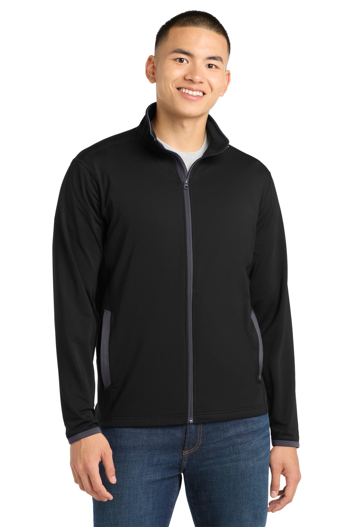 Sport-Tek Sport-Wick Stretch Contrast Full-Zip Jacket ST853 Black/ Charcoal Grey
