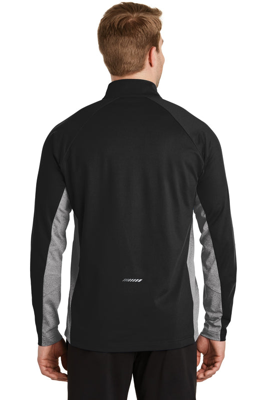 Sport-Tek Sport-Wick Stretch Contrast 1/4-Zip Pullover. ST854 Black/ Charcoal Grey Heather