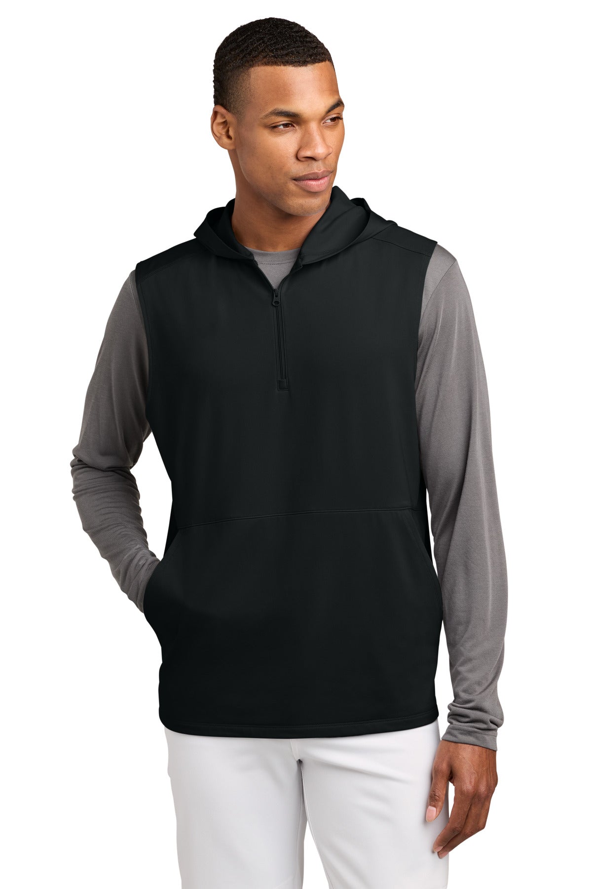 Sport-Tek Sport-Wick Stretch Sleeveless Hooded 1/4-Zip ST858 Black