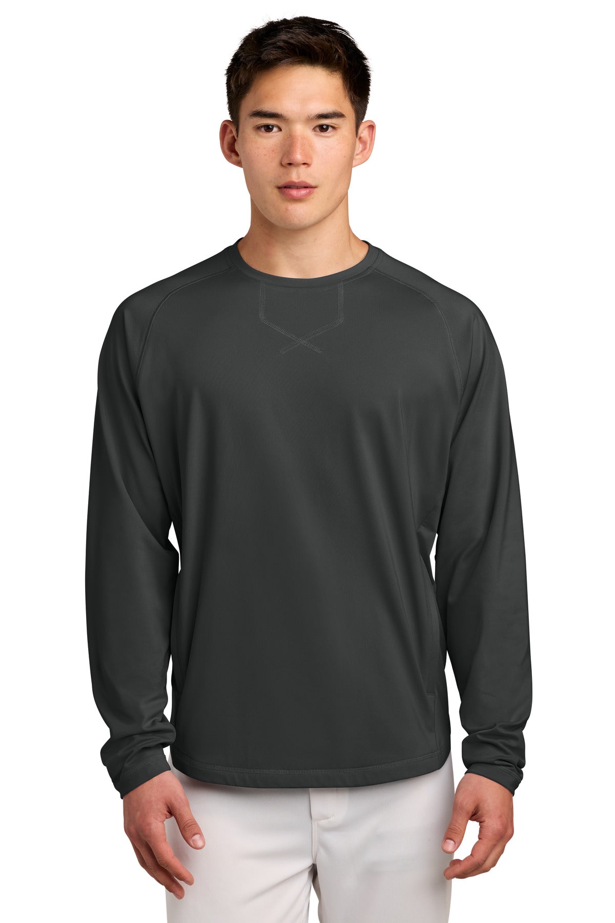 Sport-Tek Sport-Wick Stretch Pocketed Crewneck ST859 Charcoal Grey