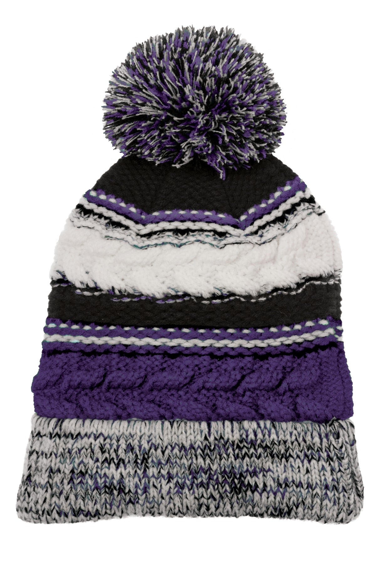 Sport-Tek Pom Pom Team Beanie STC21 Purple/ Black/ White