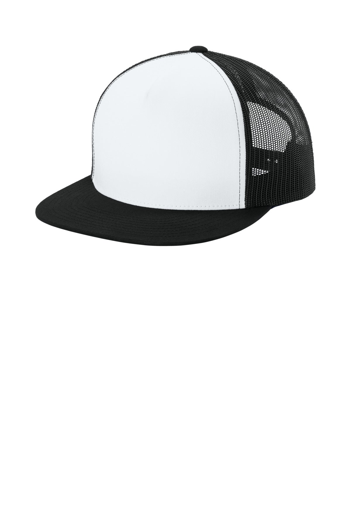 Sport-Tek YP Classics 5-Panel Classic Trucker Mesh Back Cap STC38 White/ Black/ Black