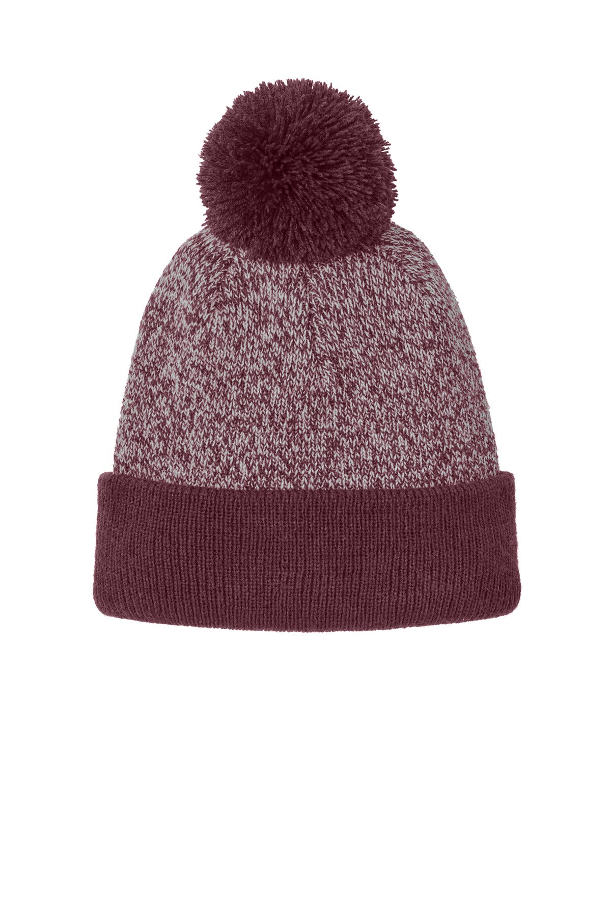 Sport-Tek Halftime Heather Pom Beanie STC68 Maroon/ Silver