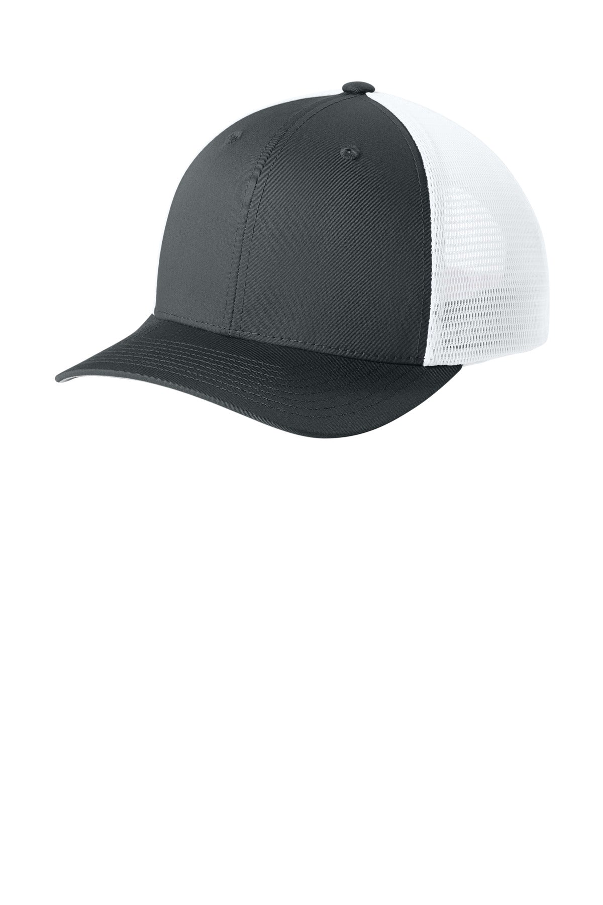 Sport-Tek Stretch-Tek Snapback Trucker Cap STC74 Iron Grey/ White