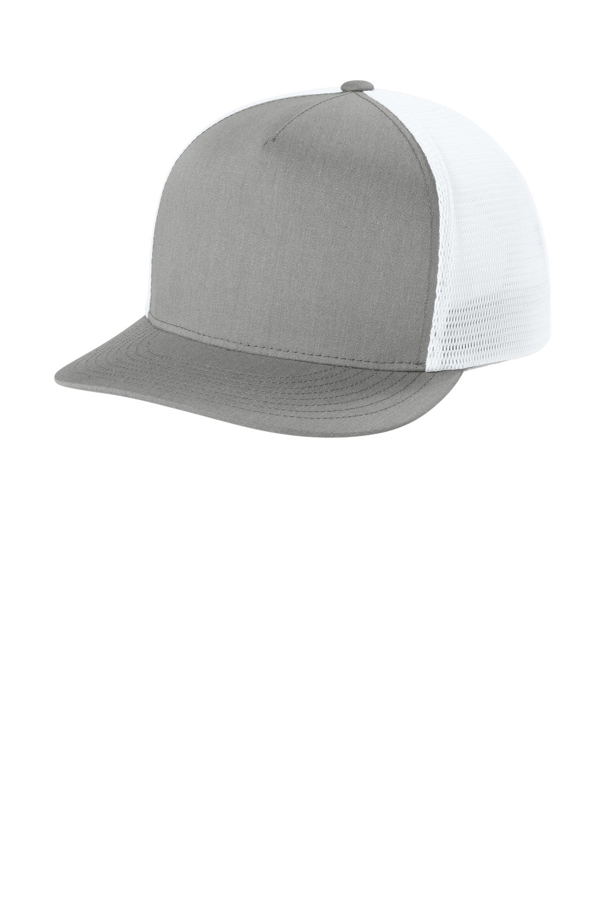 Sport-Tek Stretch-Tek 5-Panel Trucker Cap STC75 Heather Grey/ White