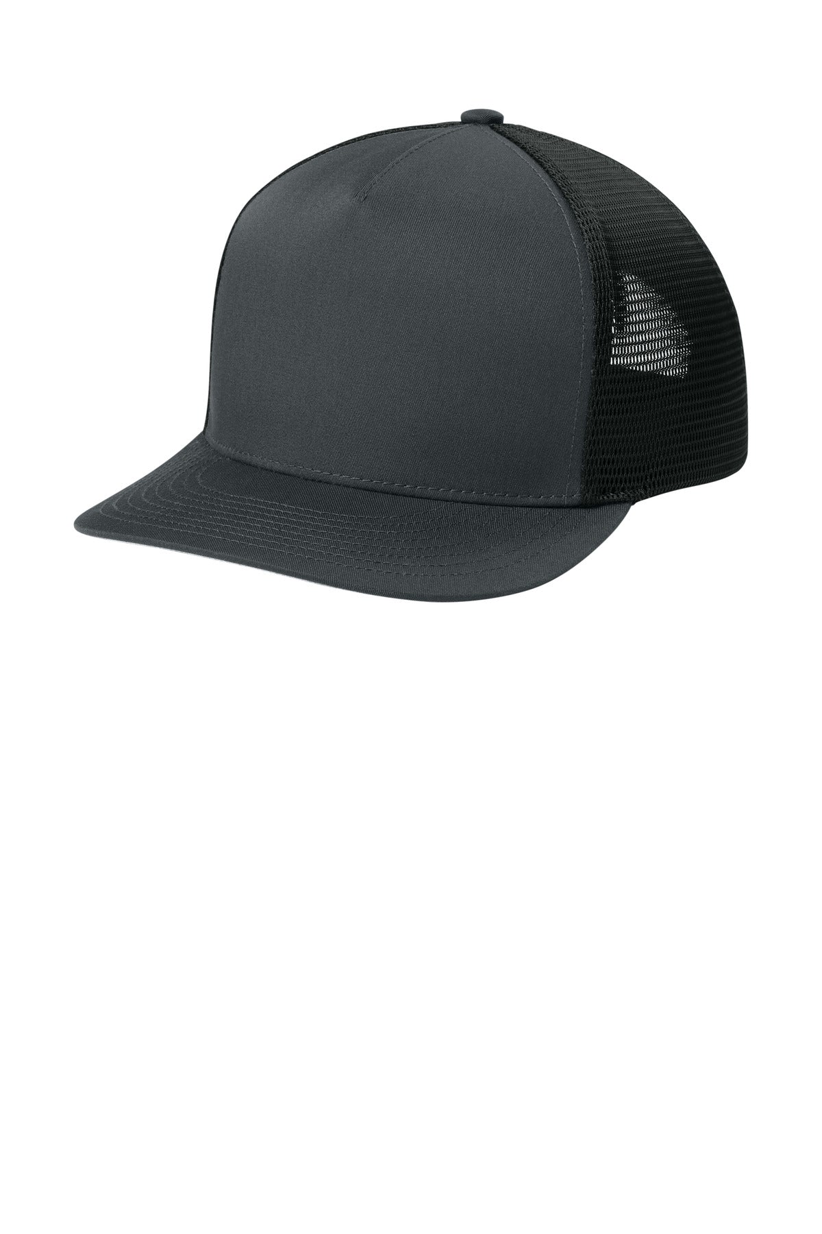 Sport-Tek Stretch-Tek 5-Panel Trucker Cap STC75 Iron Grey/ Black