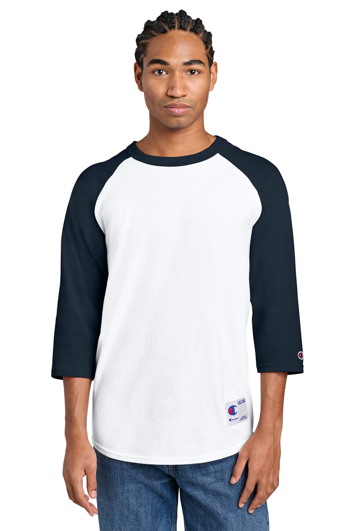Champion Raglan Baseball Tee T137 White/ Navy