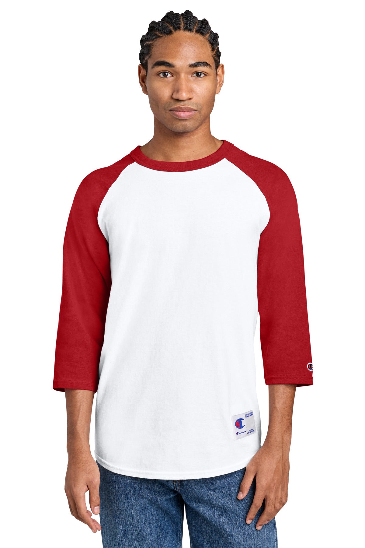 Champion Raglan Baseball Tee T137 White/ Scarlet