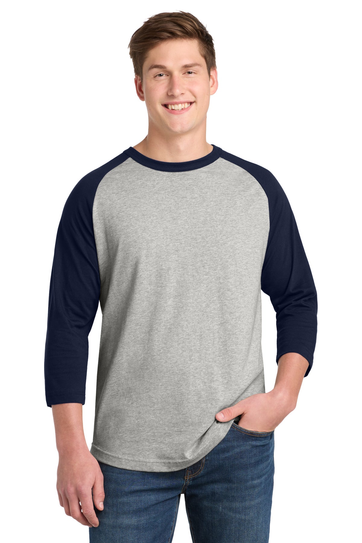 Sport-Tek Colorblock Raglan Jersey T200 Heather Grey/ Navy