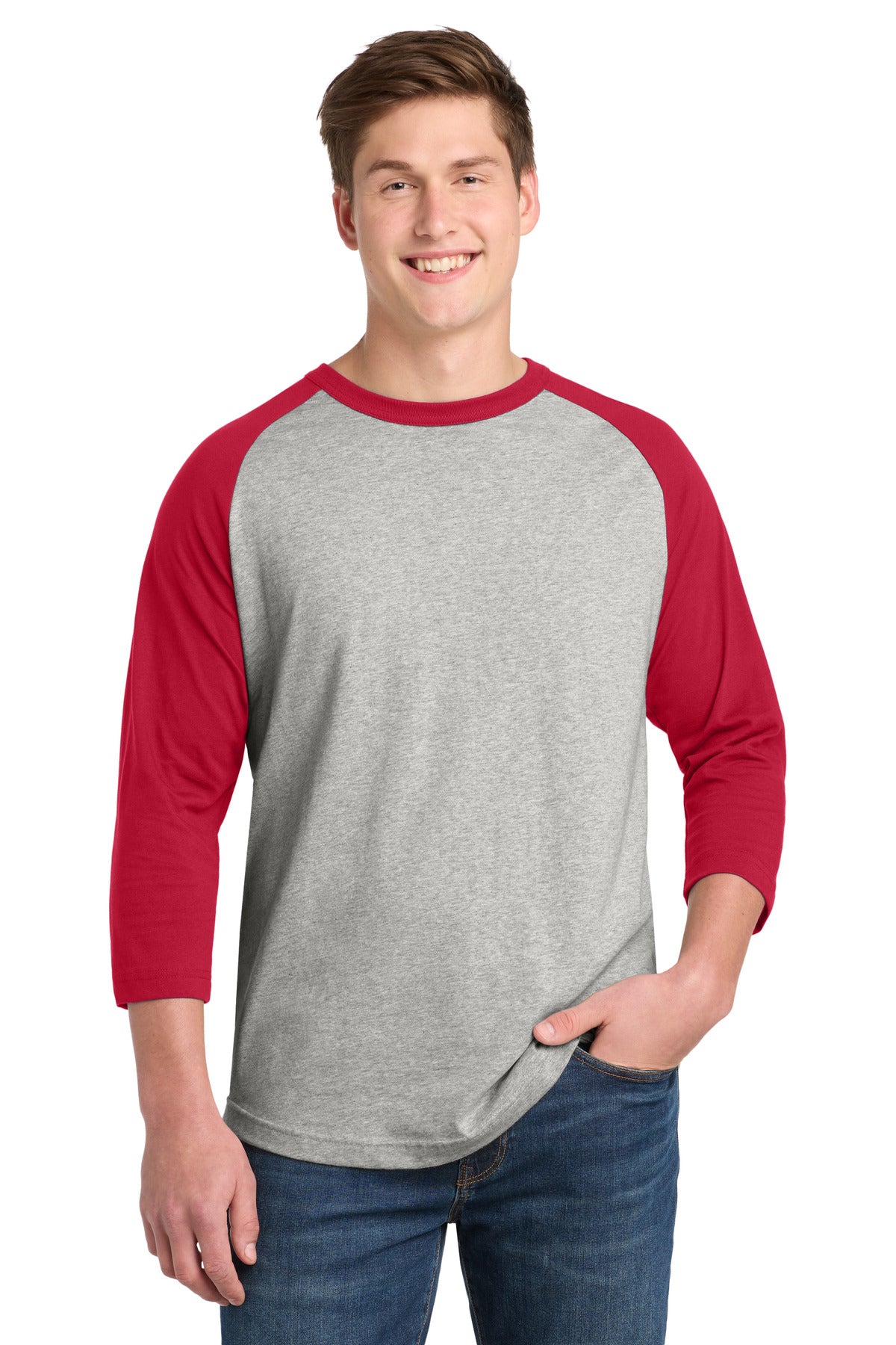 Sport-Tek Colorblock Raglan Jersey T200 Heather Grey/ Red