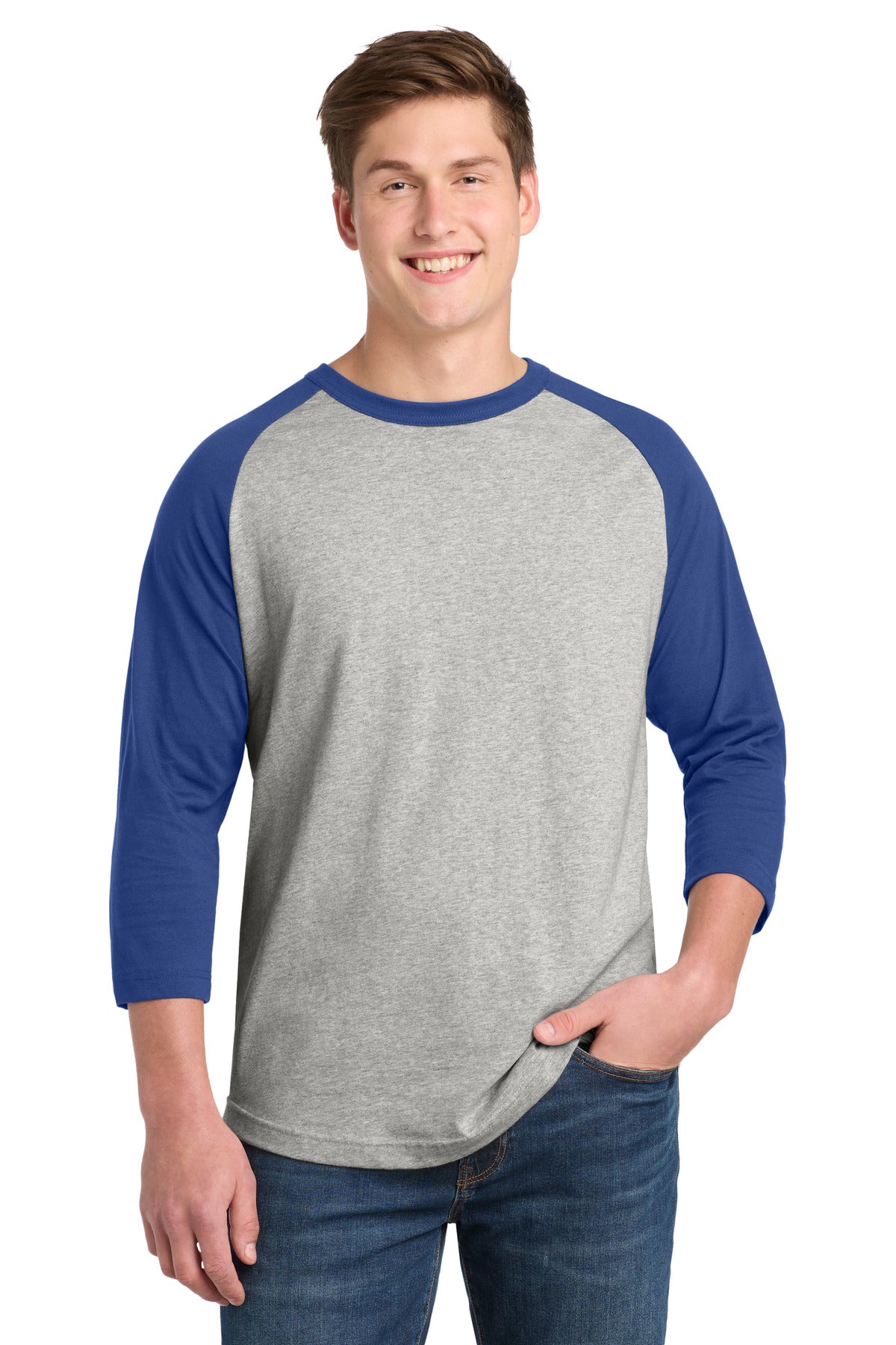 Sport-Tek Colorblock Raglan Jersey T200 Heather Grey/ Royal