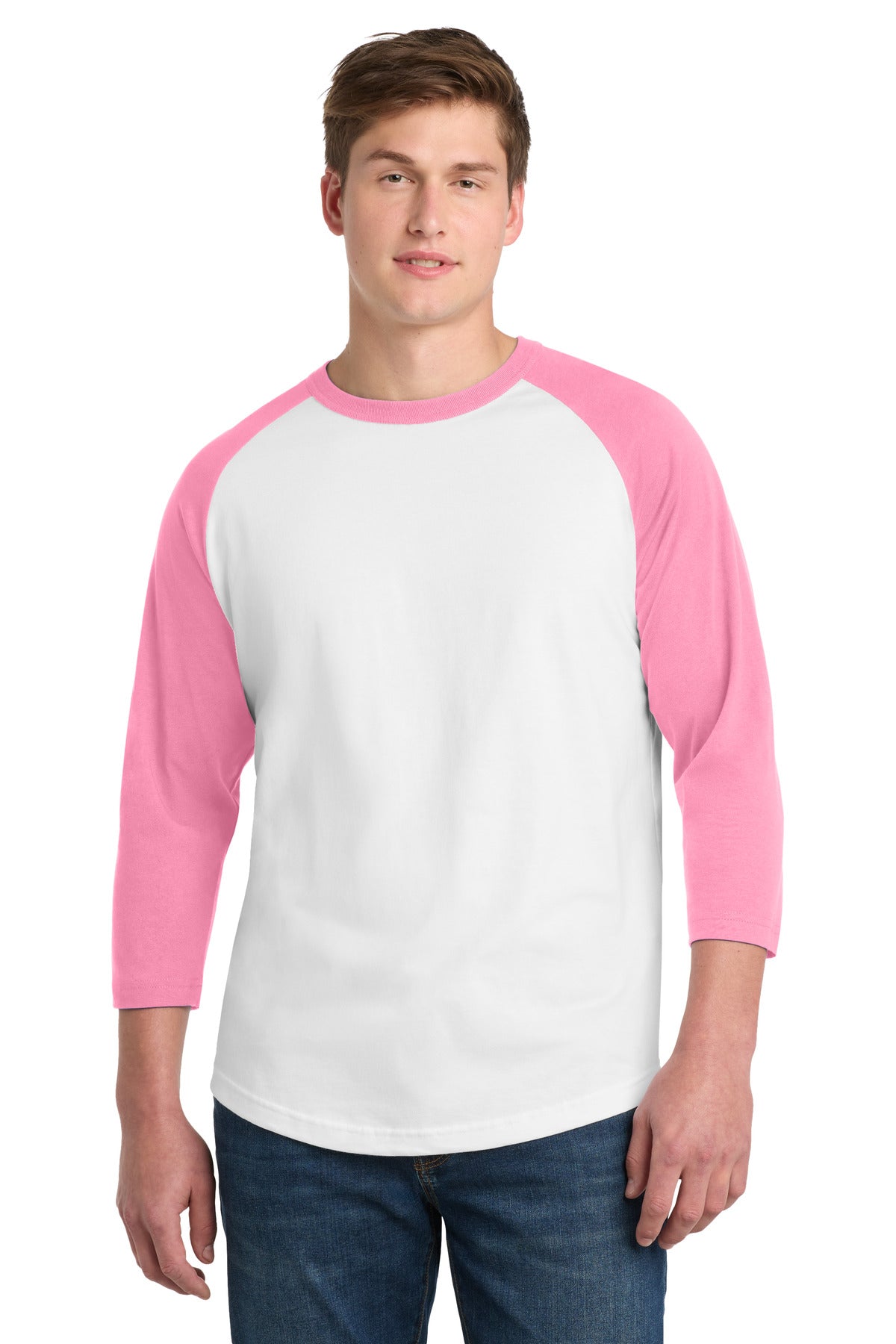 Sport-Tek Colorblock Raglan Jersey T200 White/ Bright Pink