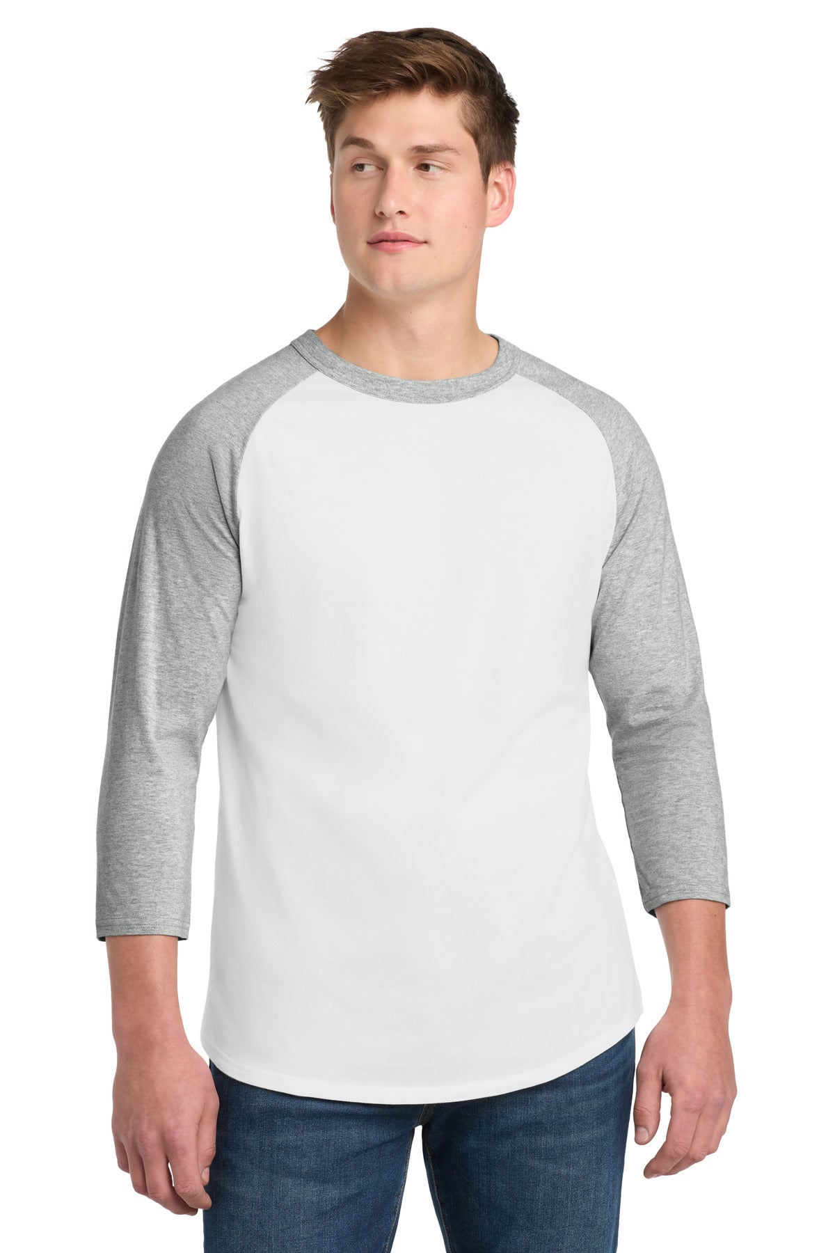 Sport-Tek Colorblock Raglan Jersey T200 White/ Heather Grey
