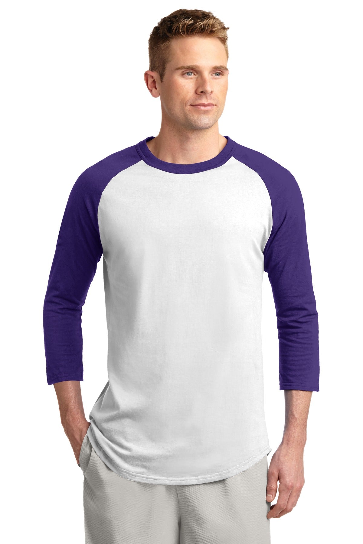 Sport-Tek Colorblock Raglan Jersey. T200 White/ Purple