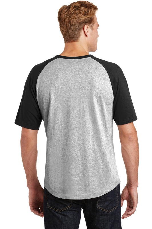 Sport-Tek Short Sleeve Colorblock Raglan Jersey. T201 Heather Grey/ Black