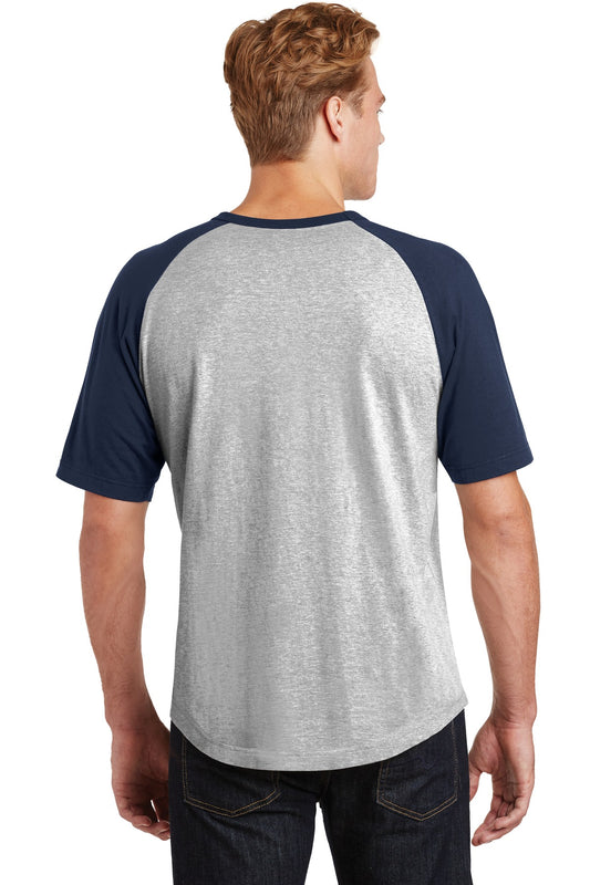 Sport-Tek Short Sleeve Colorblock Raglan Jersey. T201 Heather Grey/ Navy