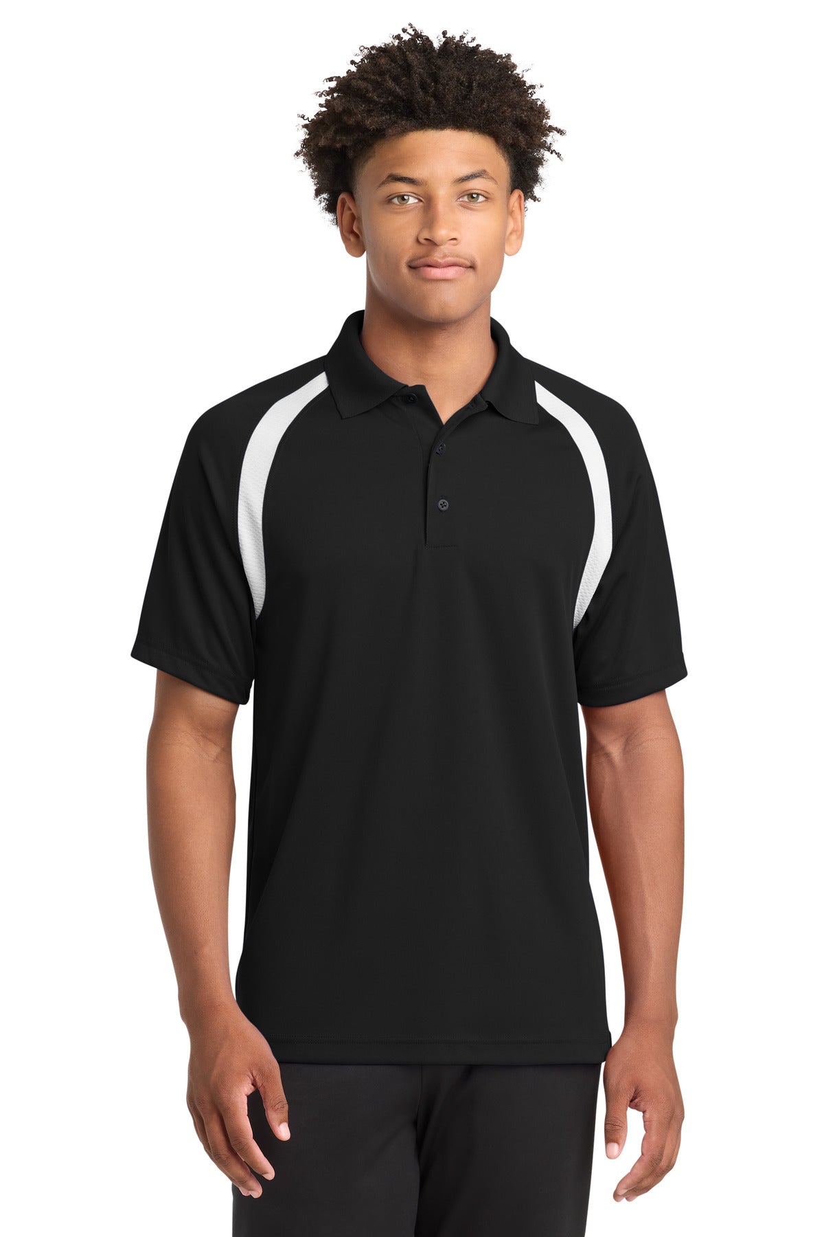 Sport-Tek Dry Zone Colorblock Raglan Polo T476 Black/ White
