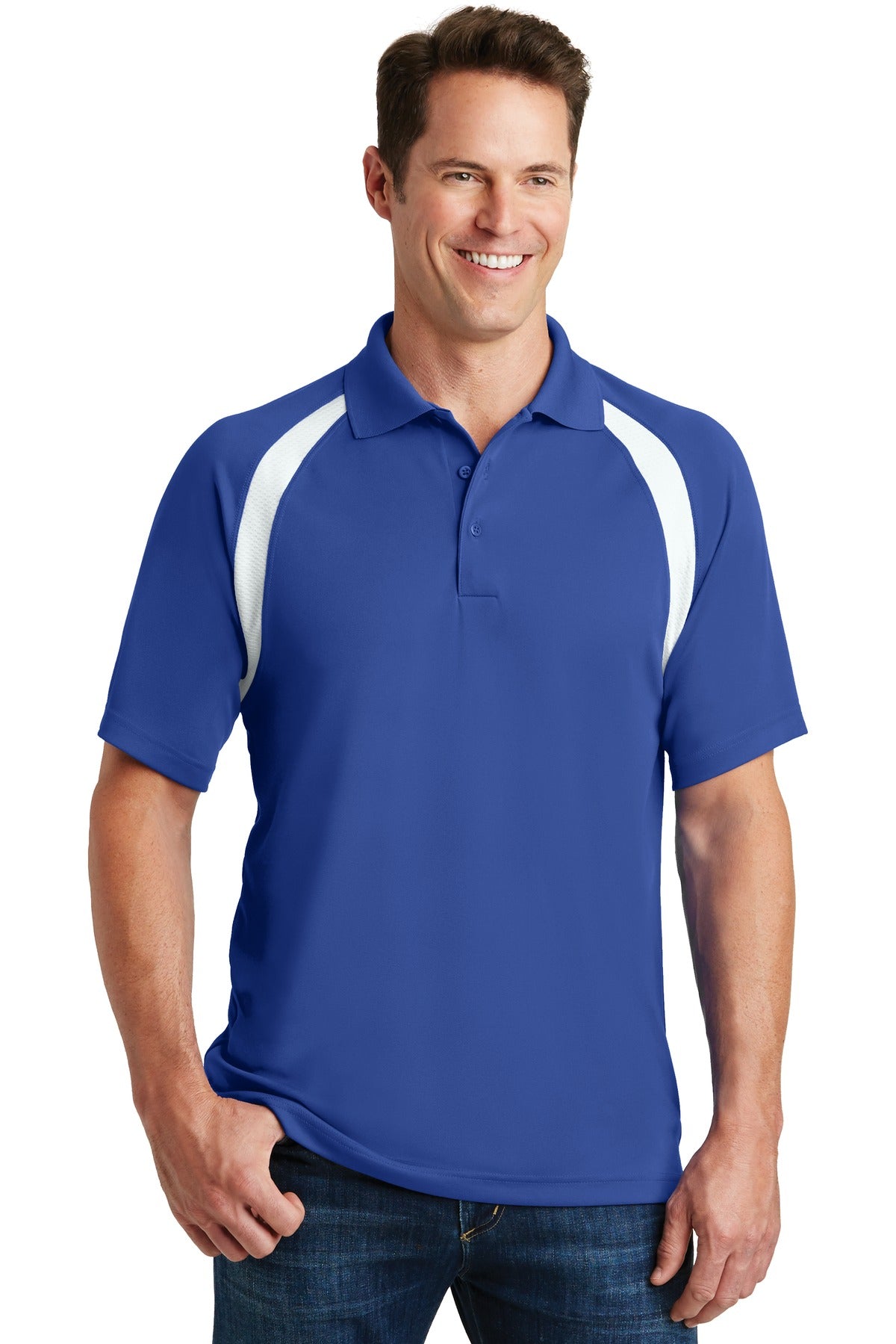 Sport-Tek Dry Zone Colorblock Raglan Polo. T476 True Royal/ White
