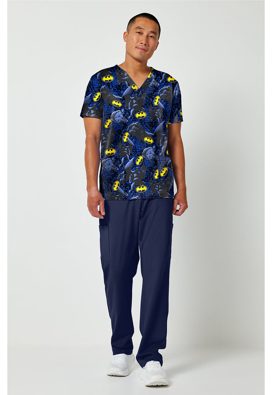 Tooniforms TF788 Men's Print V-Neck Scrub Top Guardian Of Gotham