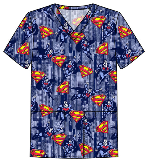 Tooniforms TF788 Men's Print V-Neck Top Metropolis Force