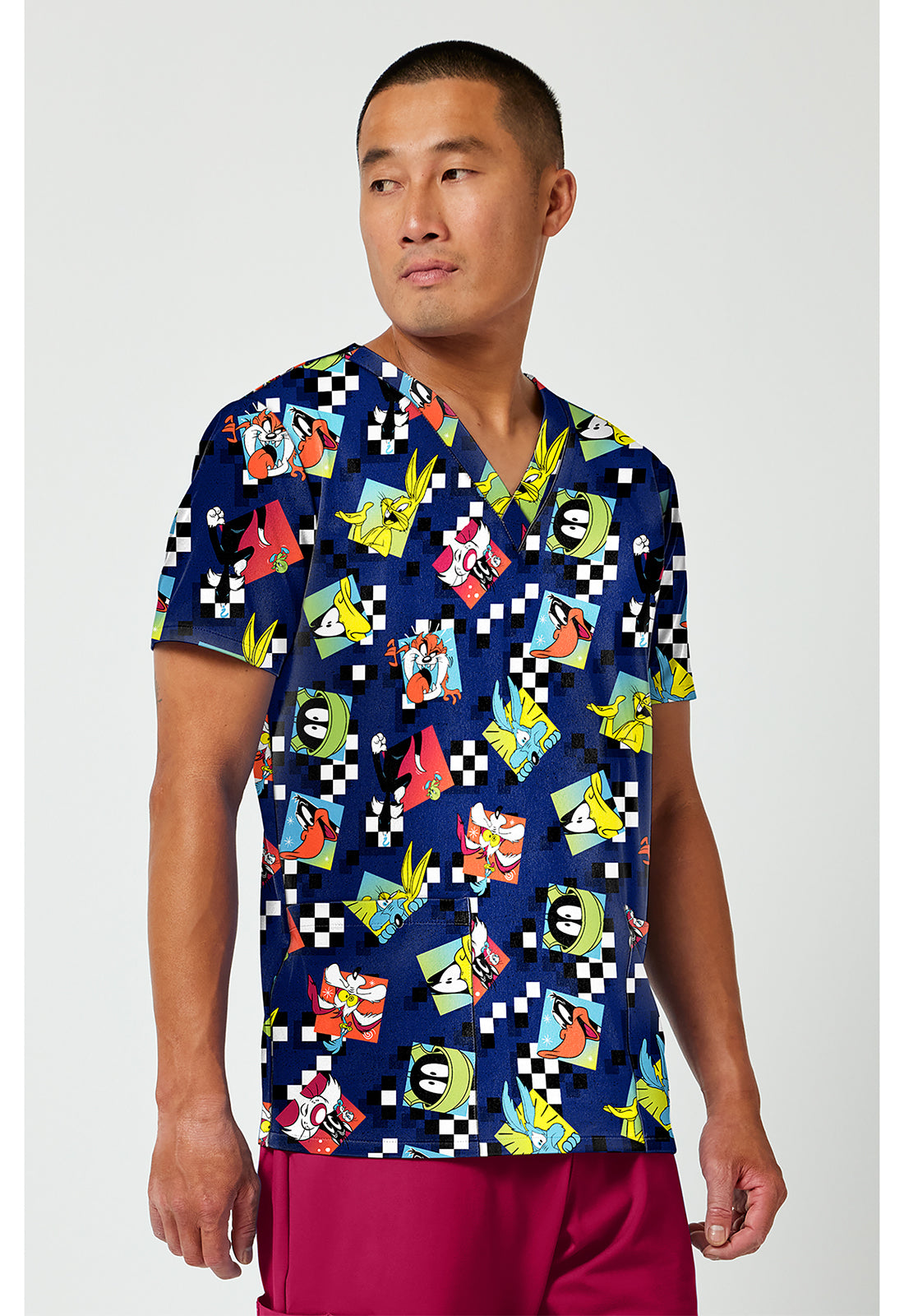 Tooniforms TF788 Men's Print V-Neck Scrub Top Check Yeah