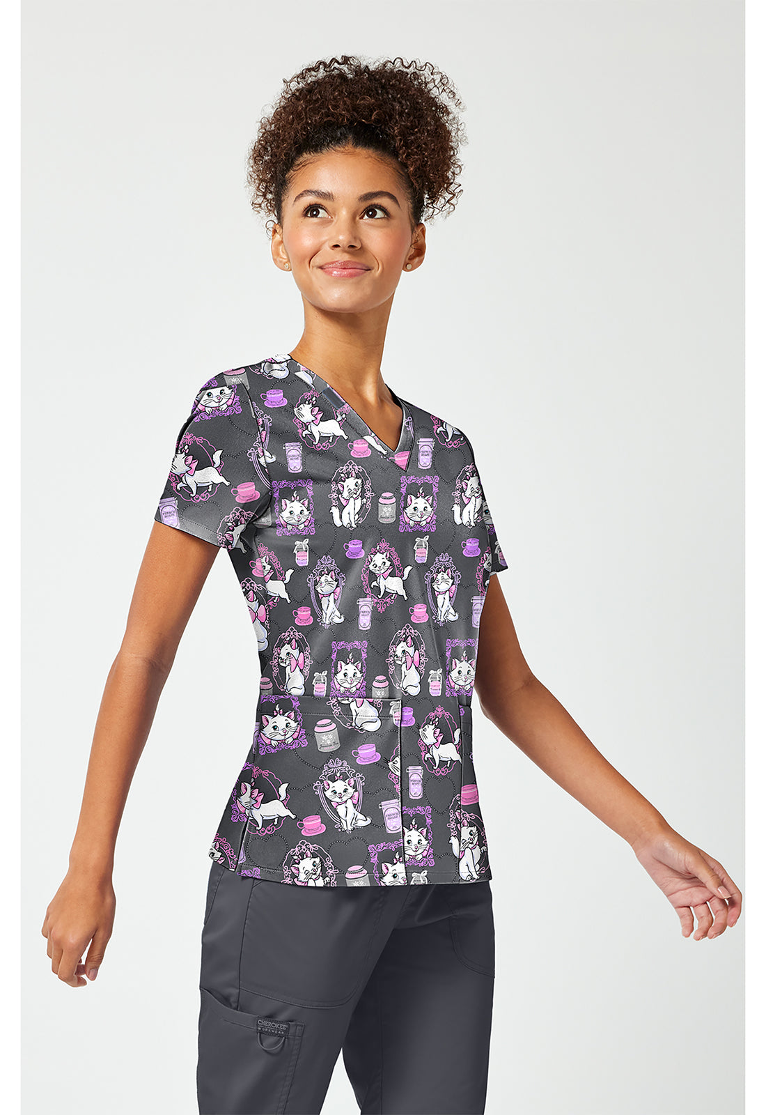 Tooniforms TF796 Women's Print V-Neck Scrub Top Cafe Cat
