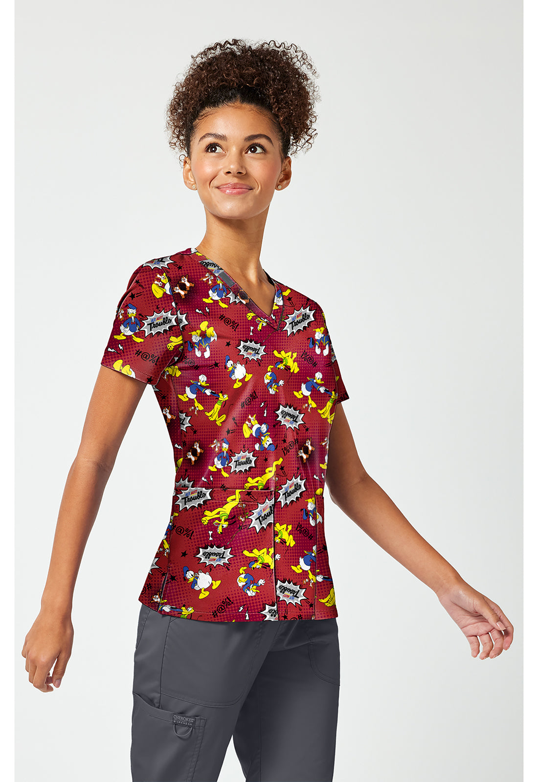 Tooniforms TF796 Women's Print V-Neck Scrub Top Ulti-Mutt Trouble