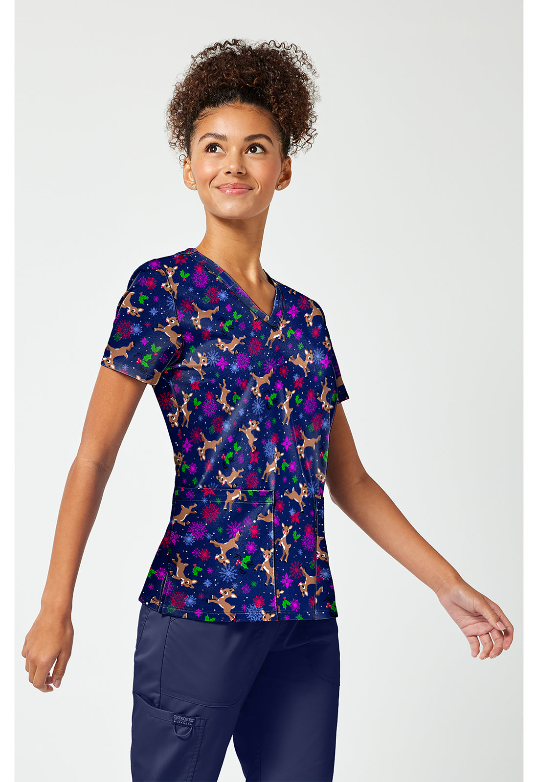 Tooniforms TF796 Women's Print V-Neck Scrub Top Nose So Bright