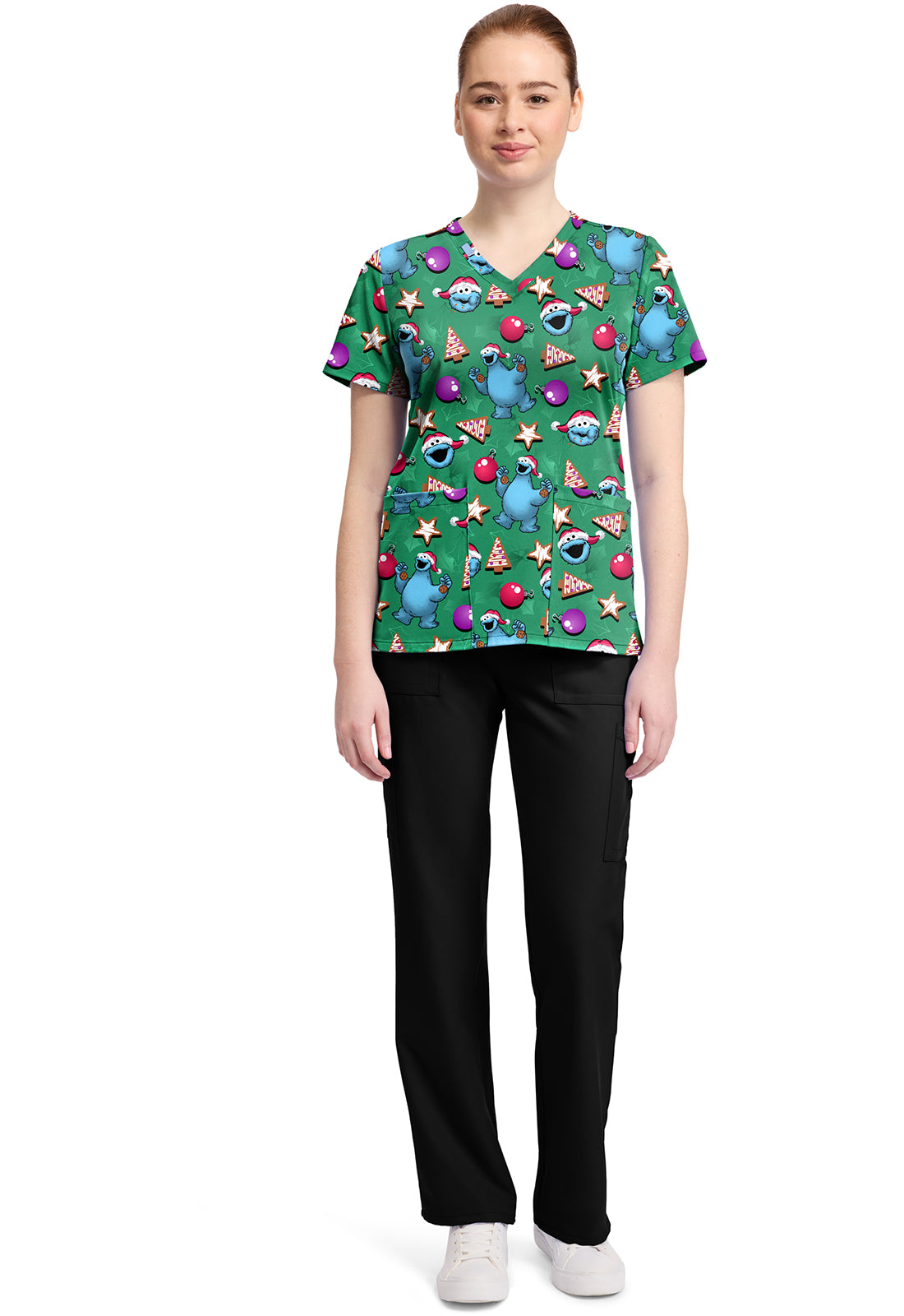 Tooniforms TF796 Print V-Neck Top Christmas Cookie