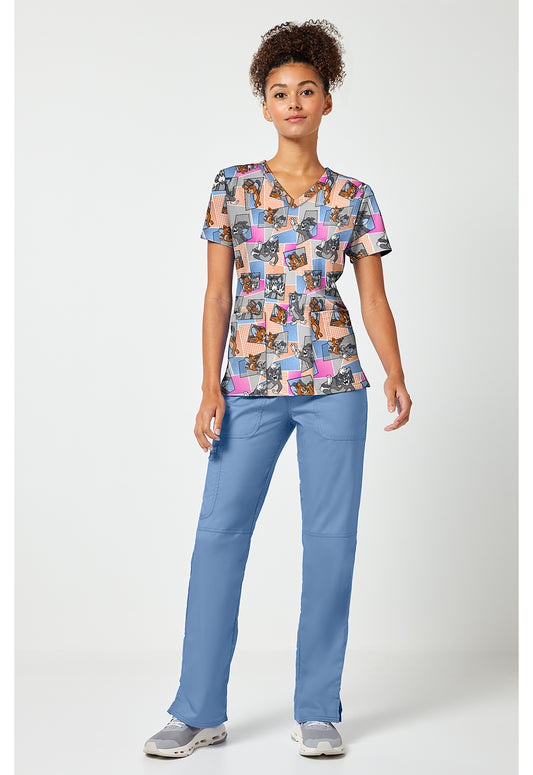 Tooniforms TF796 Women's Print V-Neck Scrub Top Tom Cat Time