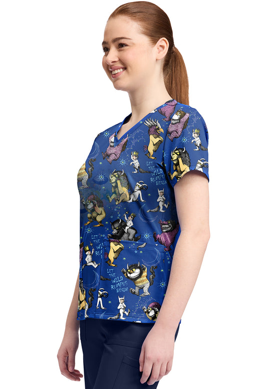 Tooniforms TF796 Print V-Neck Top Rumpus Time