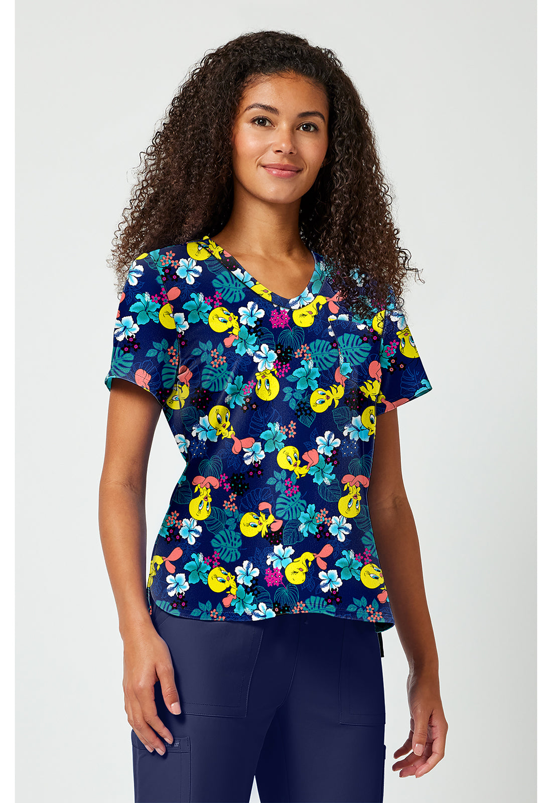 Tooniforms TF797 Women's Print V-Neck Scrub Top Tropic Of Tweety
