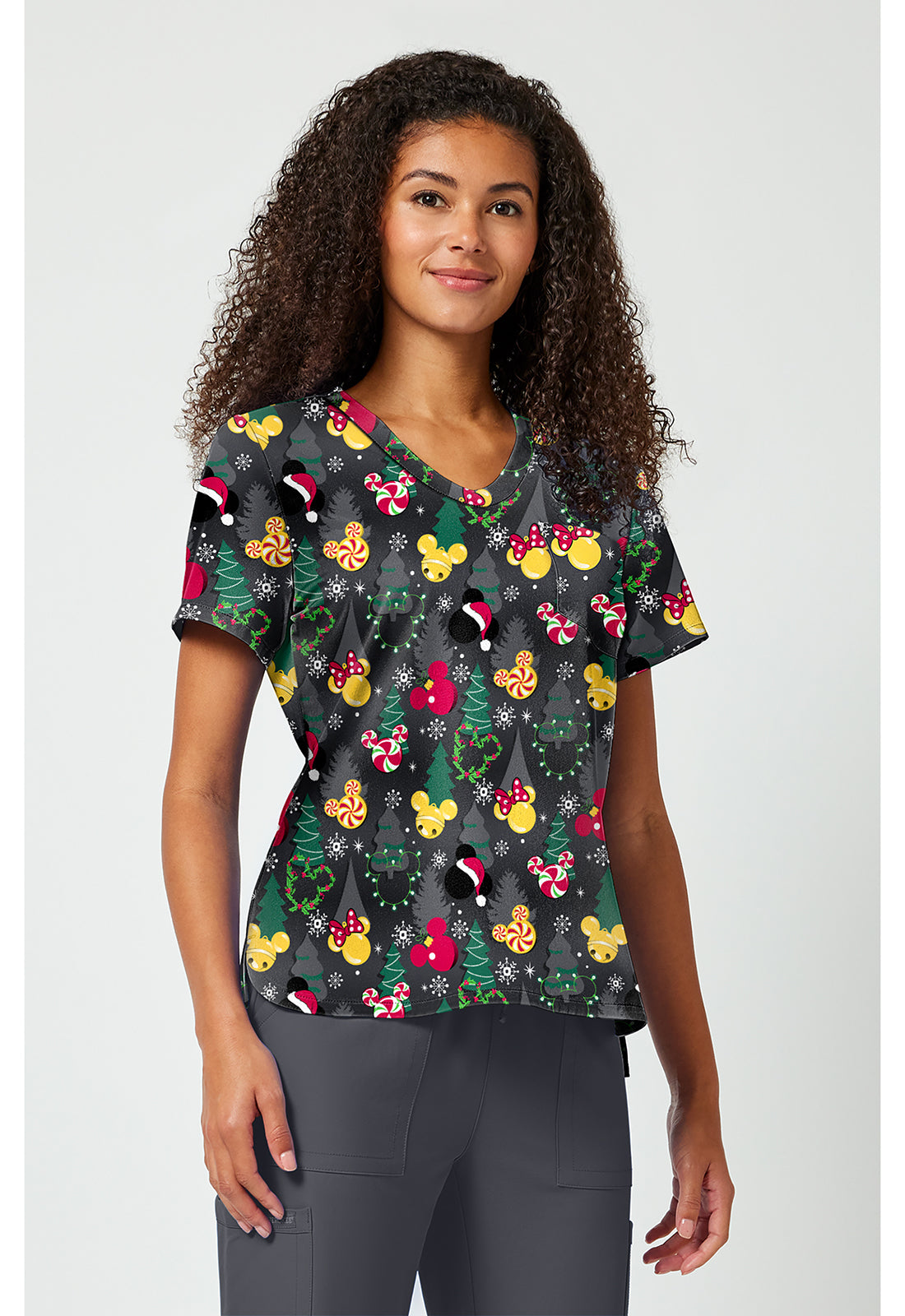 Tooniforms TF797 Women's Print V-Neck Scrub Top Mickey Jingle