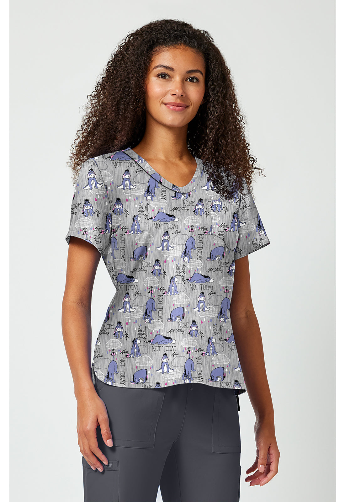 Tooniforms TF797 Women's Print V-Neck Scrub Top Eeyore Attitude