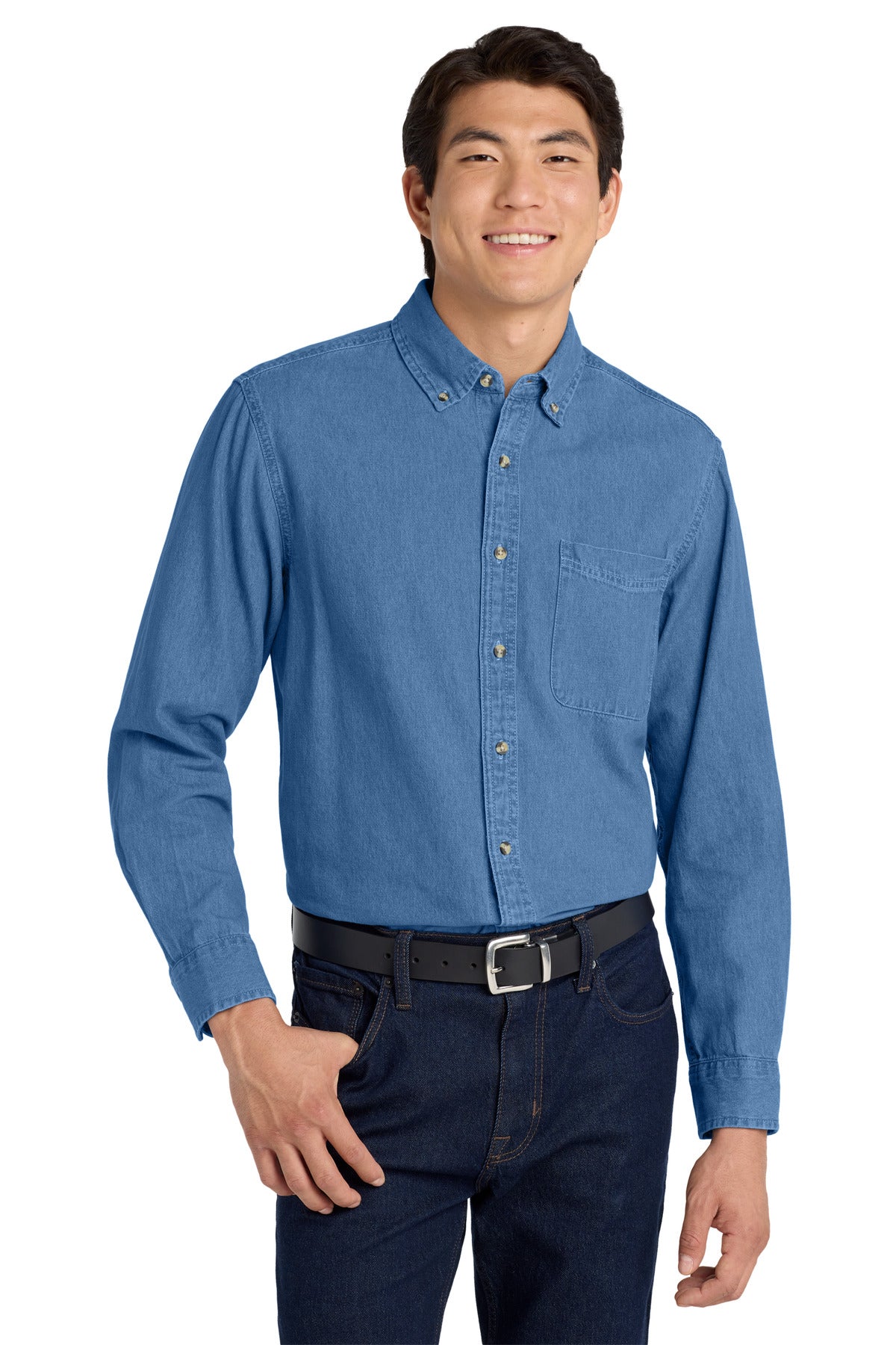 Port Authority Tall Long Sleeve Denim Shirt TLS600 Faded Blue