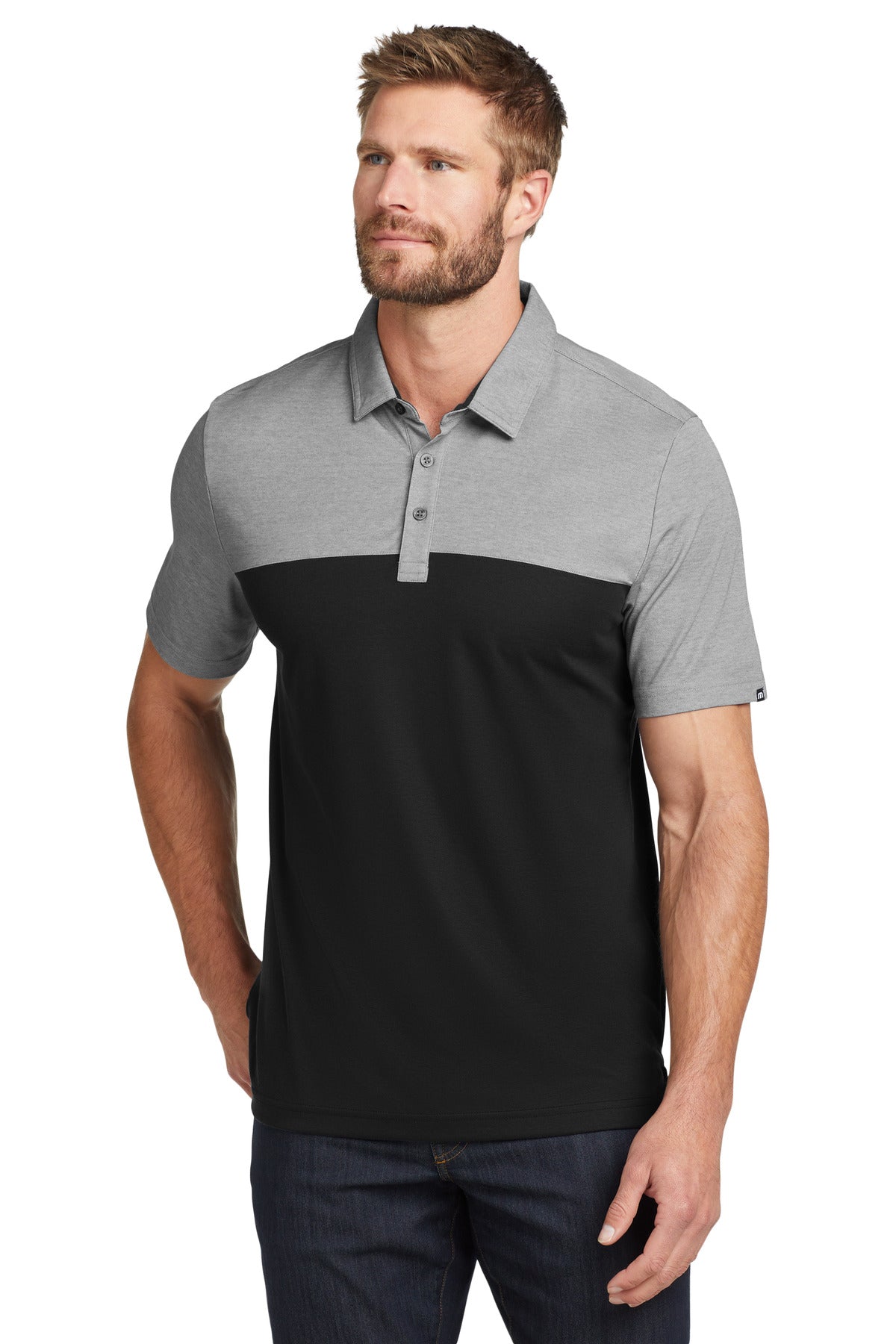 TravisMathew Oceanside Blocked Polo TM1MU414 Black Heather/ Black