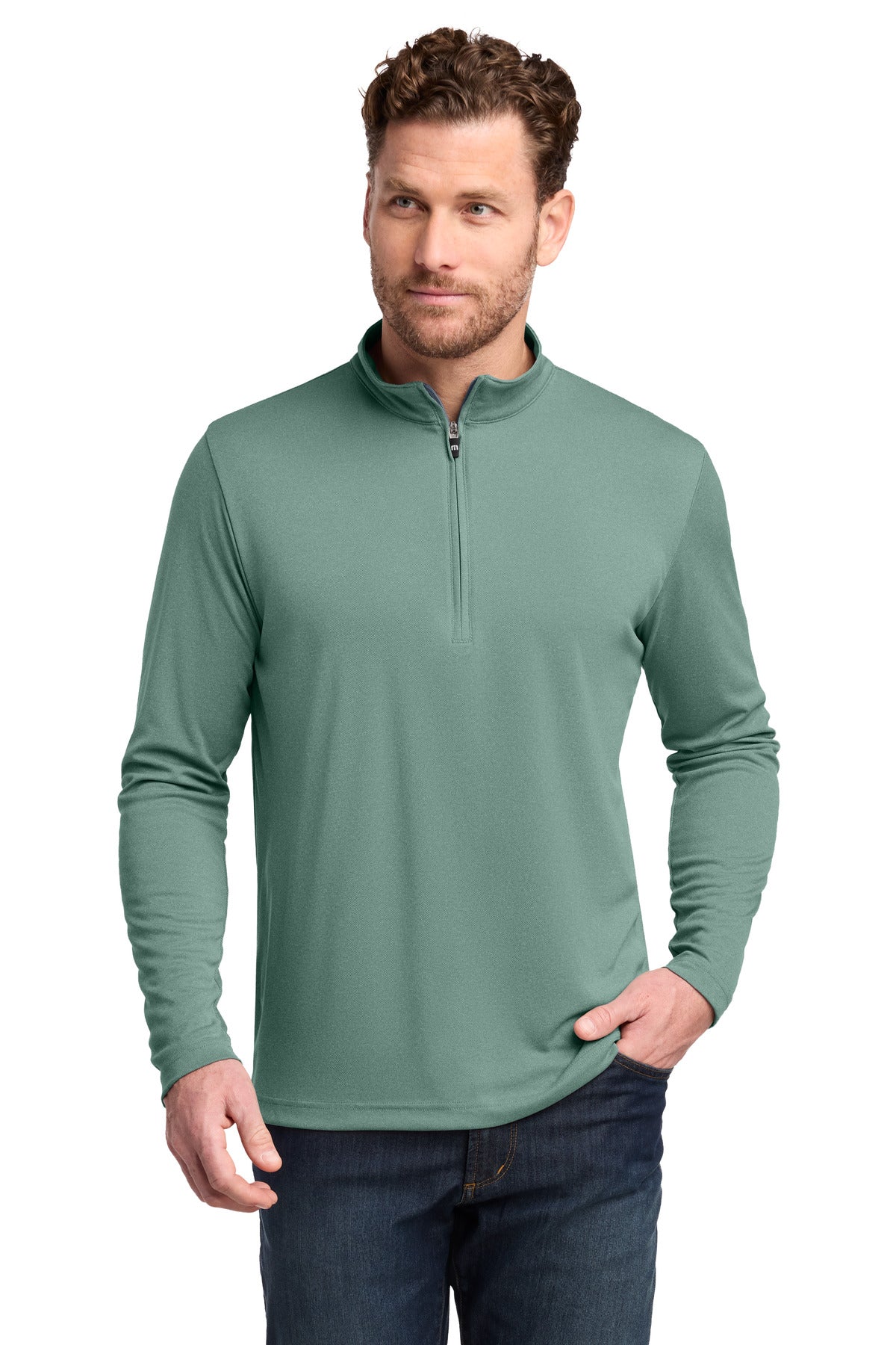 TravisMathew Coto Performance 1/4-Zip TM1MY397 Beryl Green Heather