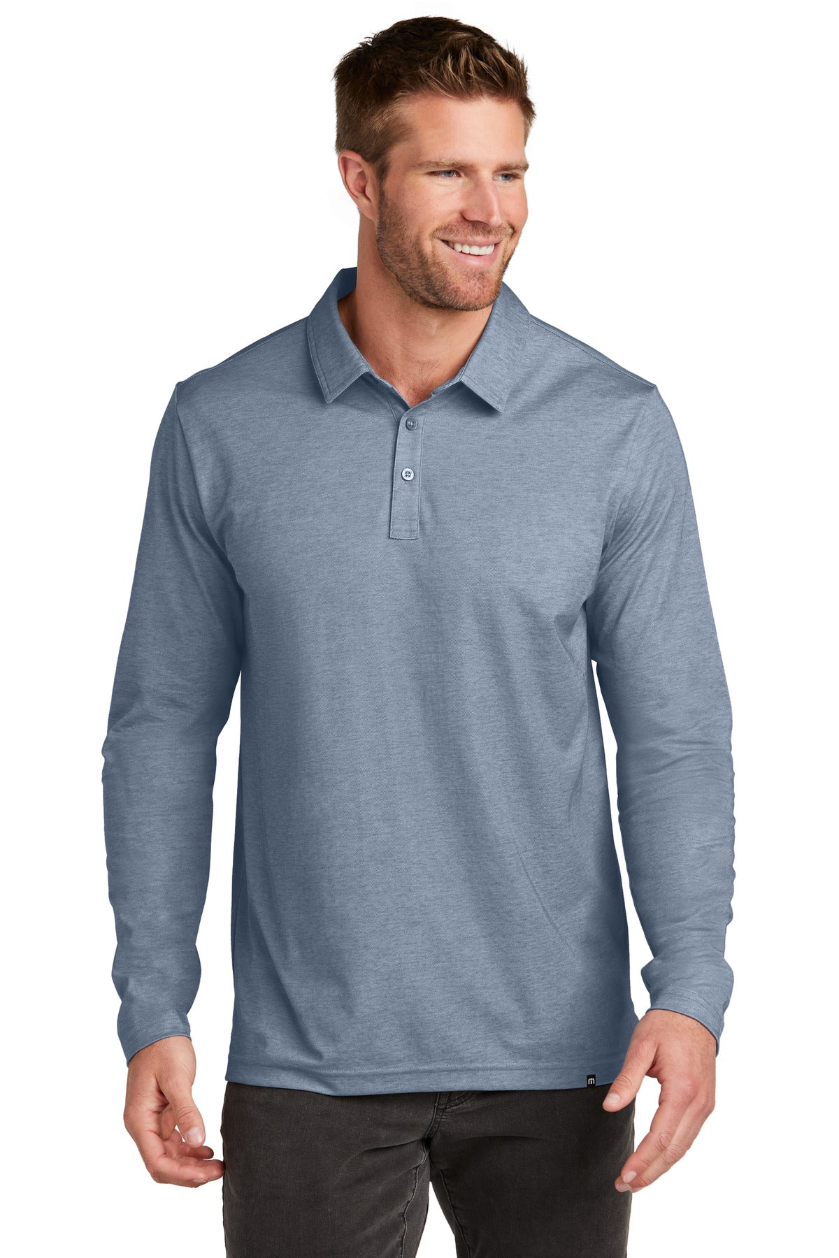 TravisMathew Oceanside Heather Long Sleeve Polo TM1MZ343 Blue Nights Heather