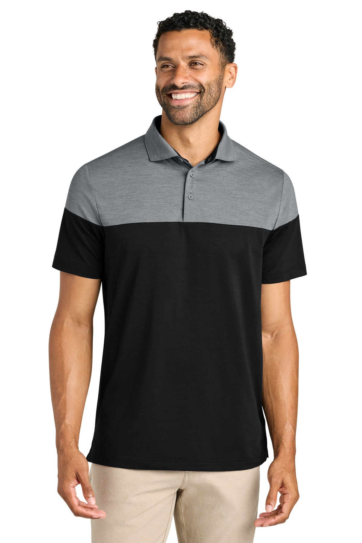 TravisMathew Onward Colorblock Polo TMA42774 Quiet Shade Grey Heather/ Black
