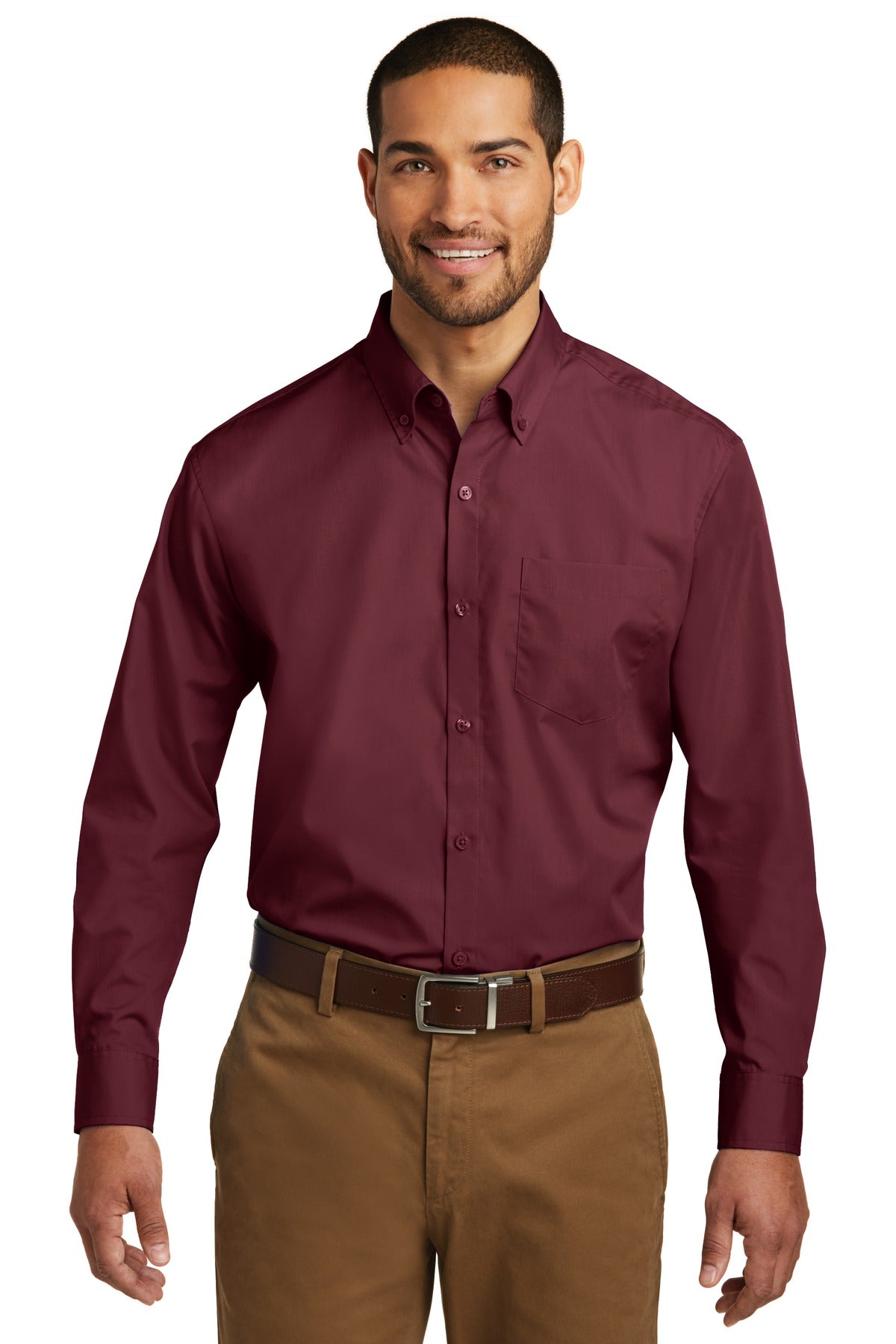 Port Authority Long Sleeve Carefree Poplin Shirt W100 Burgundy