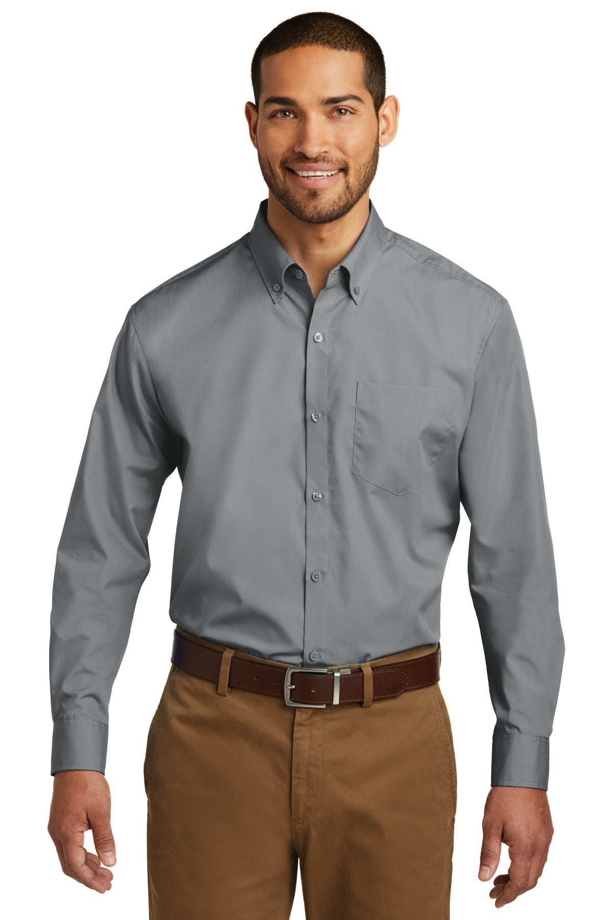 Port Authority Long Sleeve Carefree Poplin Shirt W100 Gusty Grey