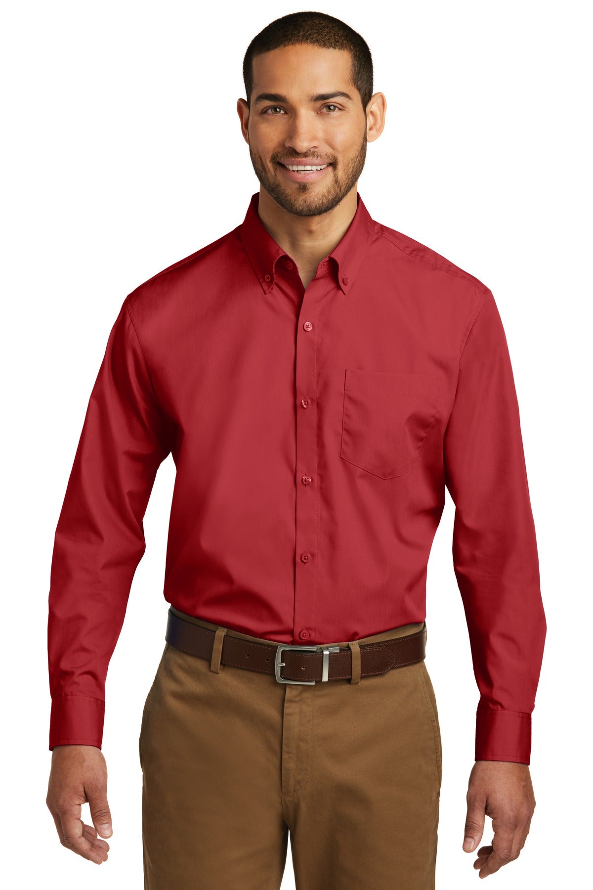 Port Authority Long Sleeve Carefree Poplin Shirt W100 Rich Red