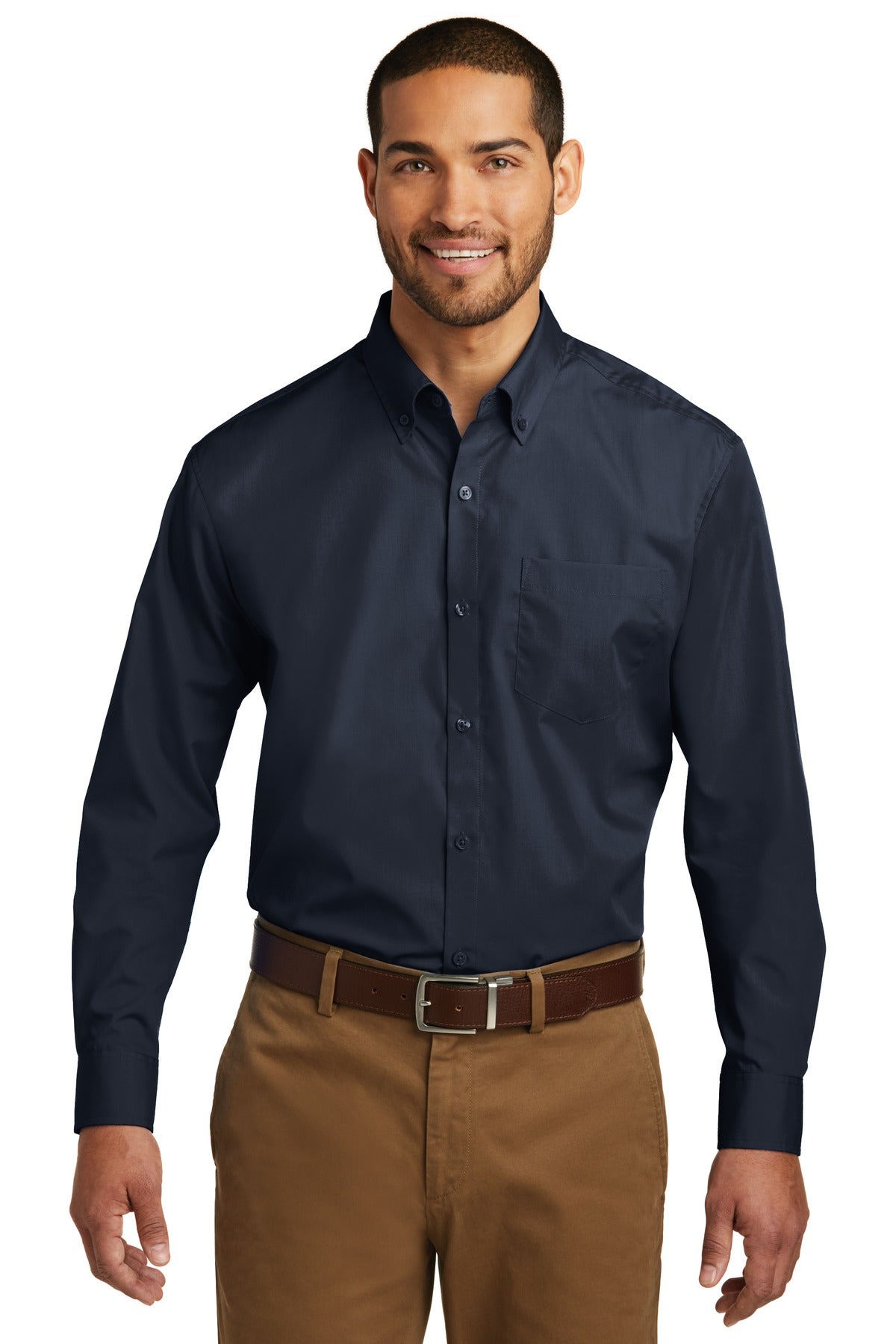 Port Authority Long Sleeve Carefree Poplin Shirt W100 River Blue Navy