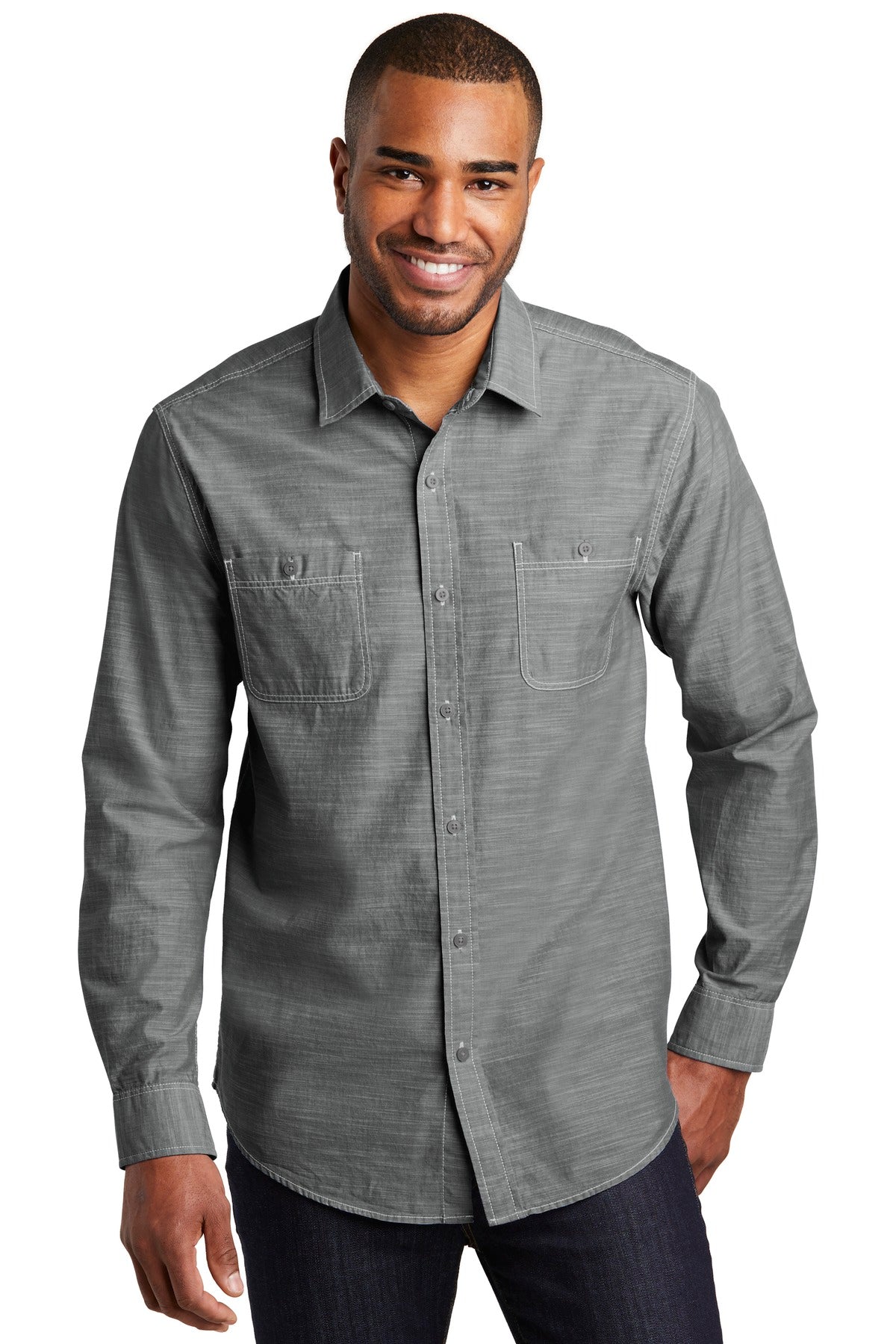 Port Authority Slub Chambray Shirt W380 Grey