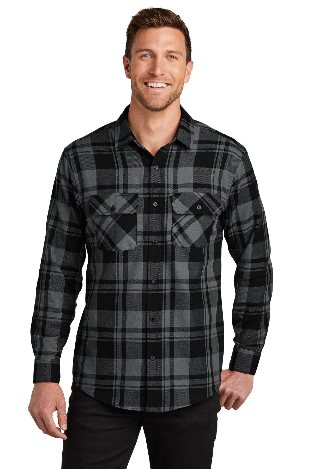 Port Authority Plaid Flannel Shirt W668 Grey/ Black