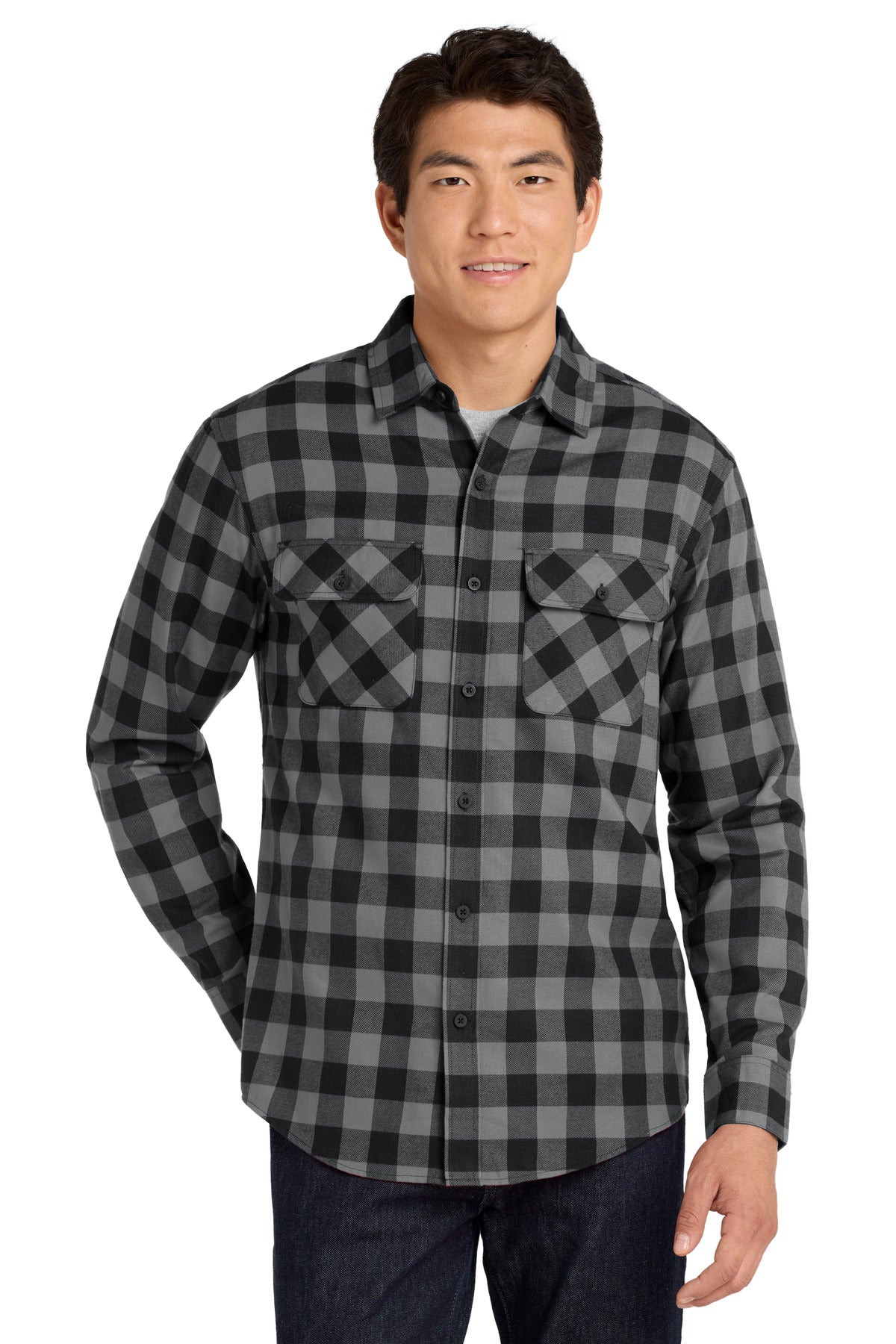 Port Authority Plaid Flannel Shirt W668 Grey/ Black Buffalo Check