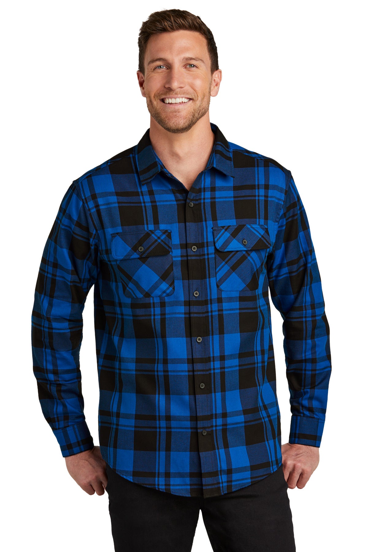 Port Authority Plaid Flannel Shirt W668 Royal/ Black
