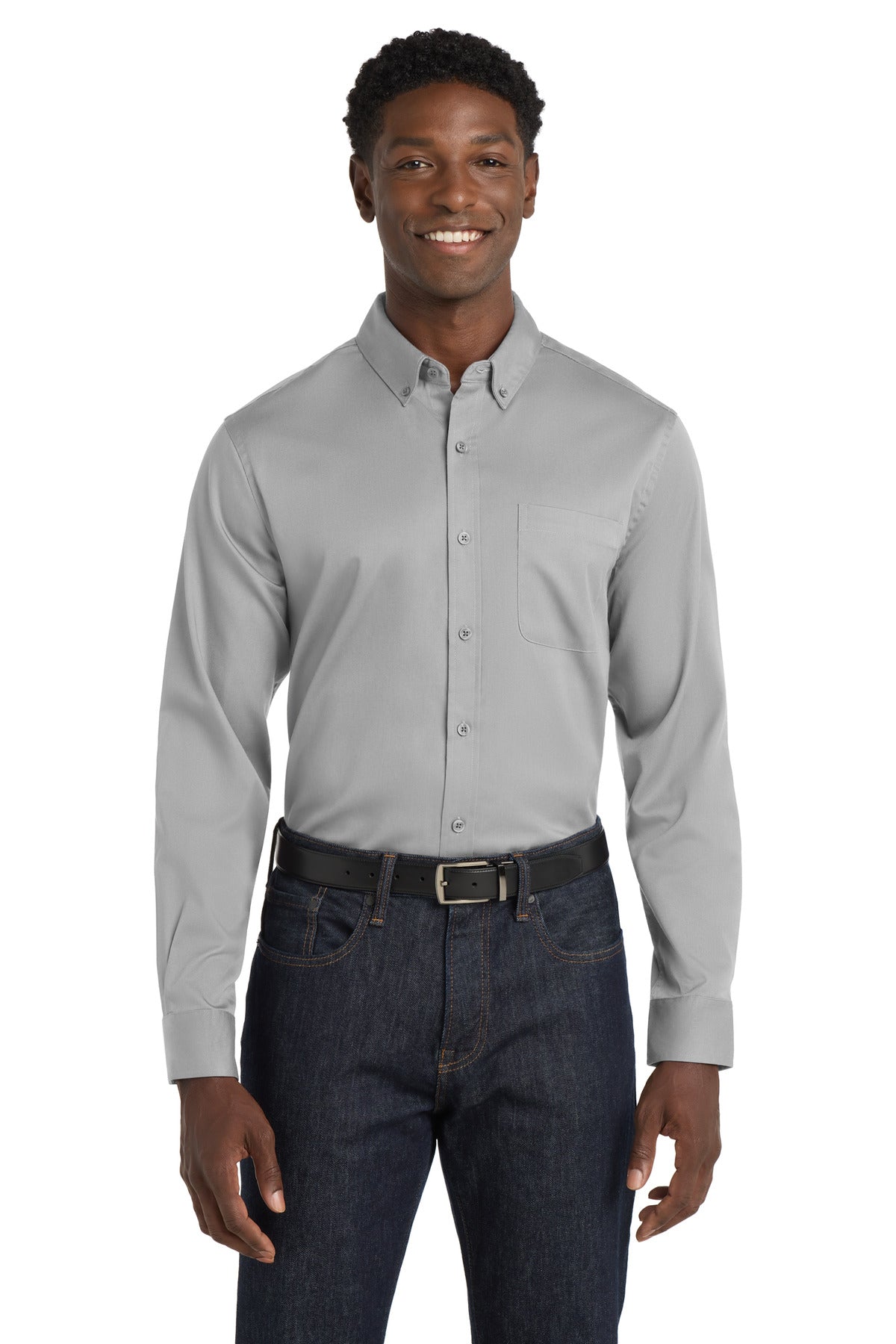 Port Authority Long Sleeve SuperPro React Twill Shirt W808 Gusty Grey